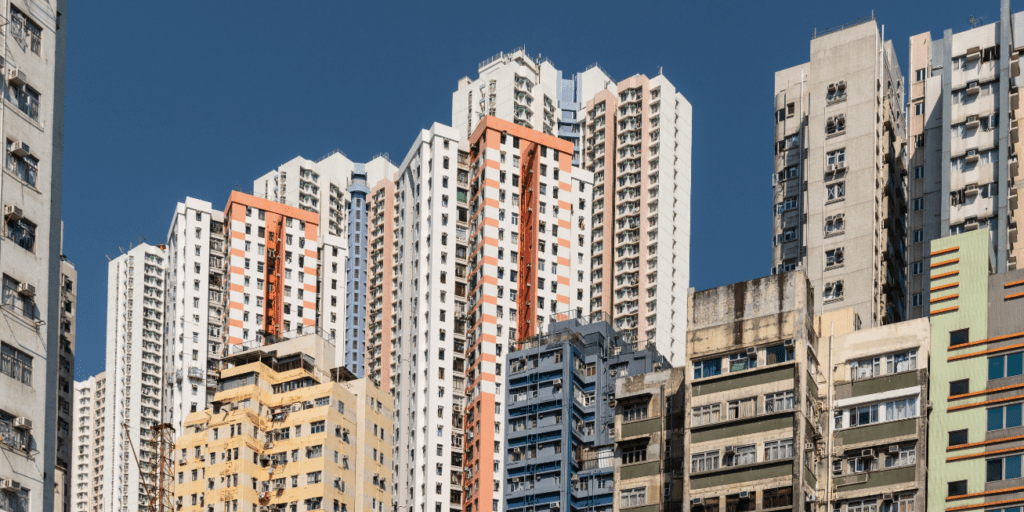 Apartment towers in the very densly populated city of Aberdeen in Hong Kong island in Hong Kong SAR, China