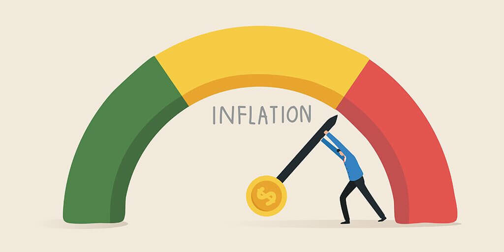 Inflation estimator or inflation gauge. Finding a solution to the problem of inflation. Financial Crisis Management Process. Businessman investor with inflation gauge.